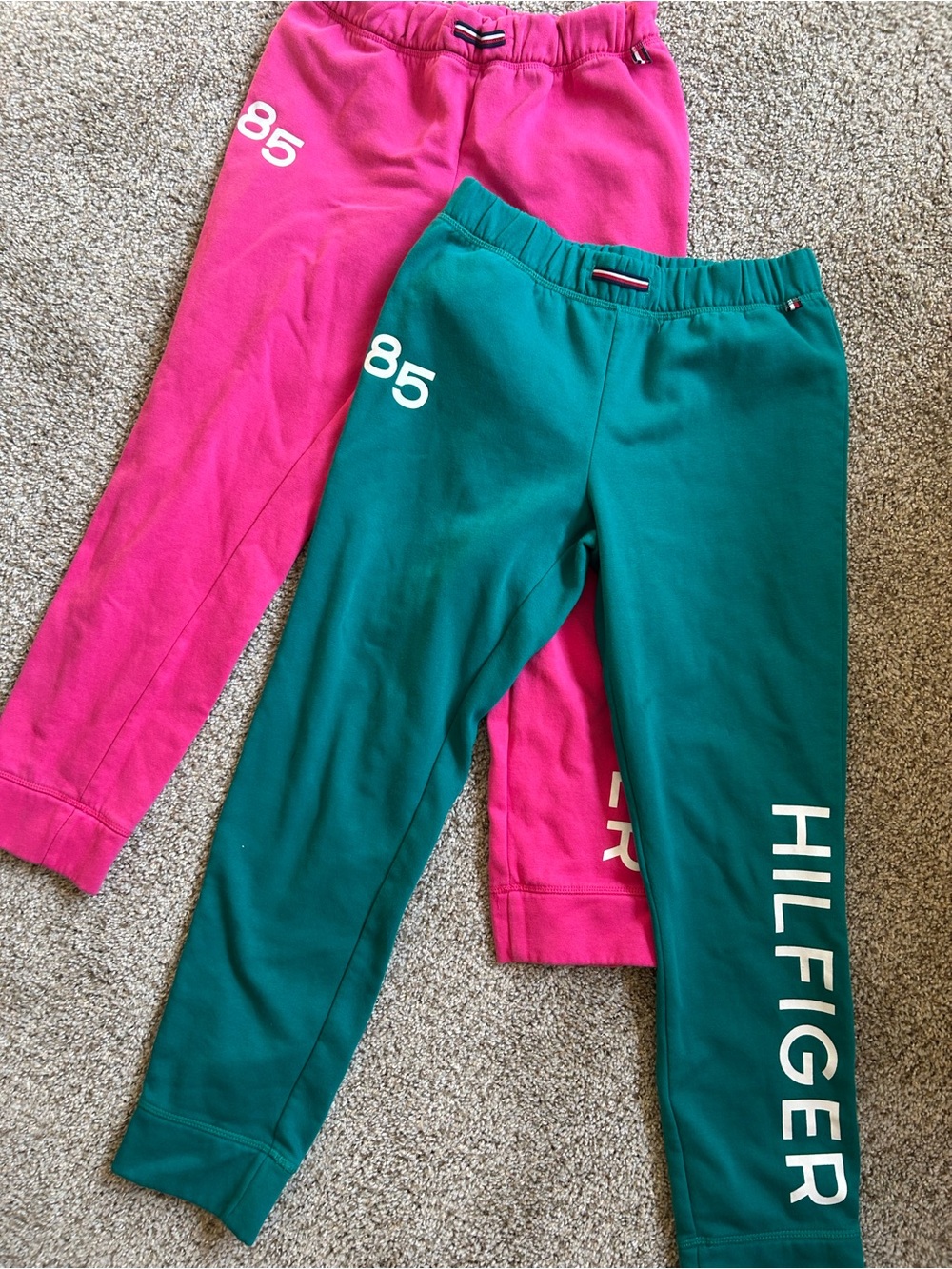 Tommy Hilfiger Kids' Green and Pink Logo Joggers SZ 16